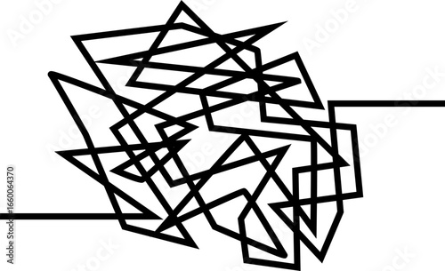 Irregular dense scribble cluster created with thick uneven strokes overlapping in multiple directions.