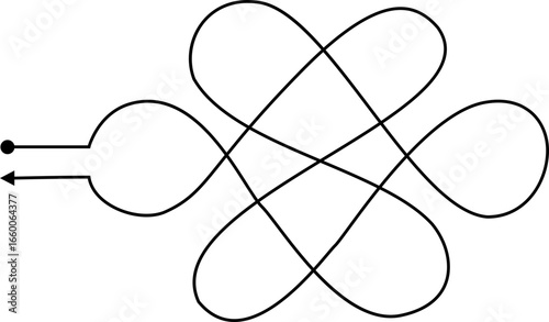 Intersecting loop pattern formed with thick curved lines crossing and weaving into a repeated form.