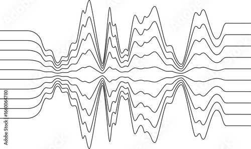 Multiple overlapping oscillations represented by thick curving lines crossing in rhythmic waves.