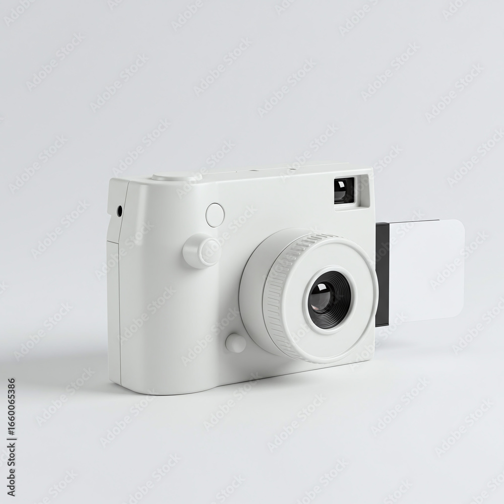 White Instant Camera with Blank Print on Bright Studio Mockup White Instant Camera with Blank Print on Bright Studio Mockup