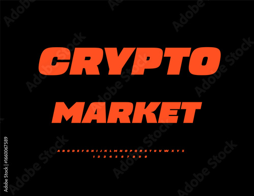 Vector Digital template Crypto Market. Trendy Dynamic Red Font. Typography Modern Alphabet Letters and Numbers set.