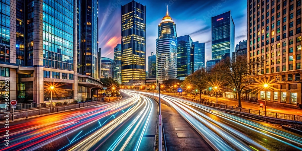 Fototapeta premium Vibrant City Lights Long Exposure - Urban Night Photography