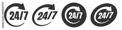 24/7 Service Icon, Clock Symbol, Nonstop Support, Business Assistance, Vector Illustration on transparent background
