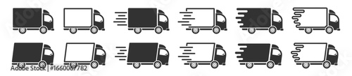 Fast Delivery Icons Collection, Express Truck Service, Shipping Courier Symbol, Logistic Transport Sign, Vector Illustration on transparent background