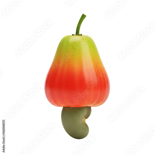Ripe cashew fruit with nut isolated on white