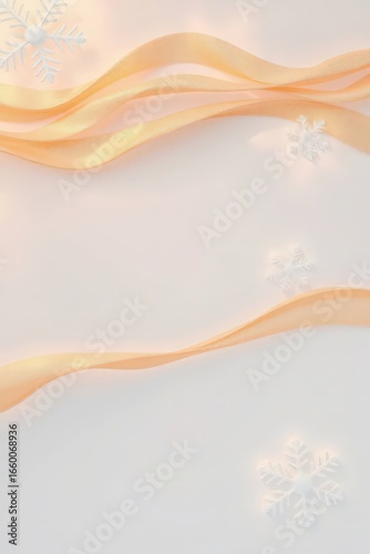 Soft orange ribbons create an elegant backdrop with delicate snowflakes for winter-themed decor or celebrations