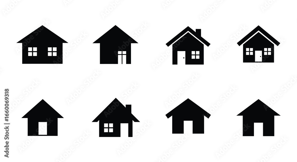 Collection of simple black house icons on white background Collection of simple black house icons on white background