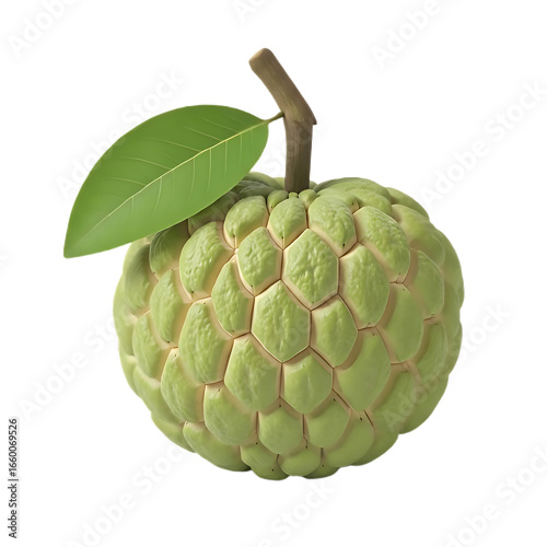 Custard apple fruit with leaf on white background