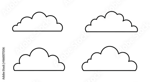 Four simple line drawn cloud shapes in a grid on white background