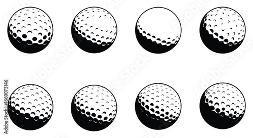 golf balls in various stages of dimple formation and lighting effects