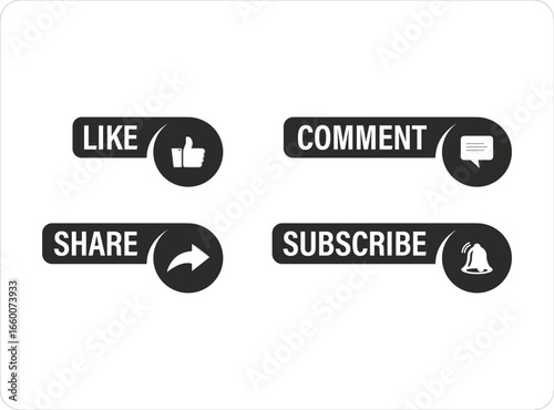 Single color like share comment subscribe icon set