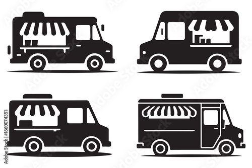 Food Truck Silhouette Vector Set | Street Food Van Icon Clipart Collection