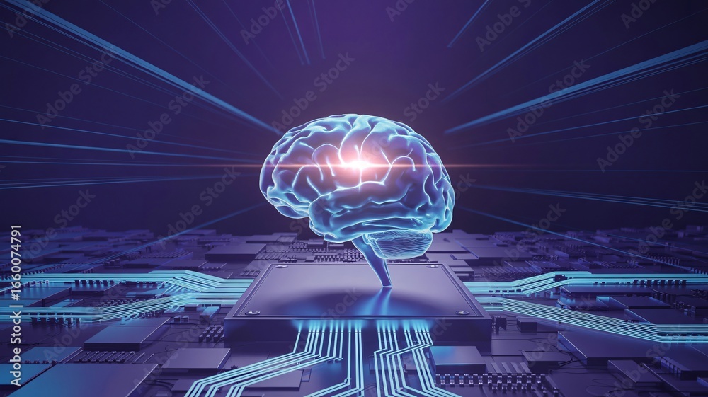 Obraz premium Artificial Intelligence Brainpower Meets Technology