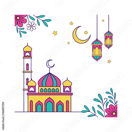Abstract logo design for Eid al-Adha, featuring stylized crescent moon, star, and figures.