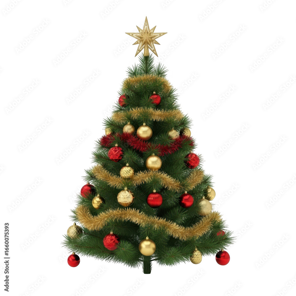 Fototapeta premium Decorated christmas tree isolated on transparent background