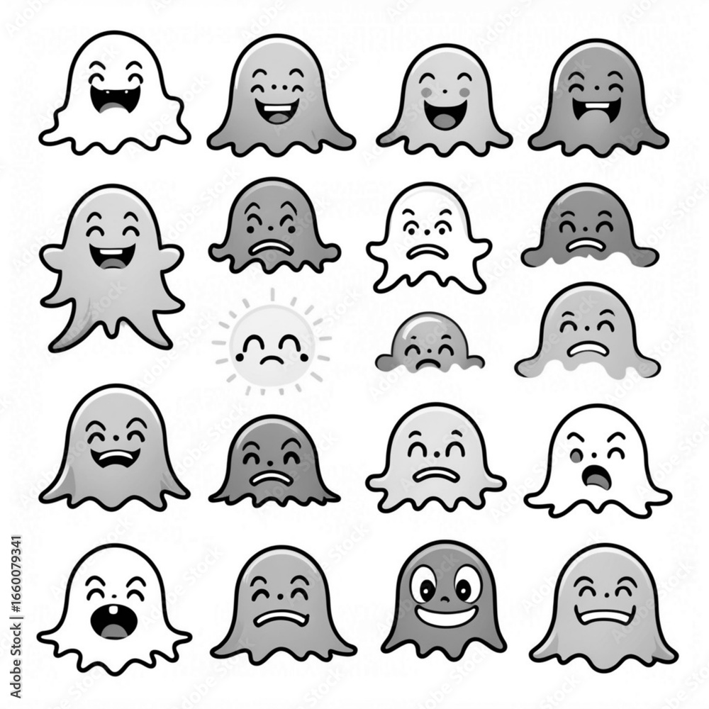 Obraz premium Spooky Ghost Emotions Icons