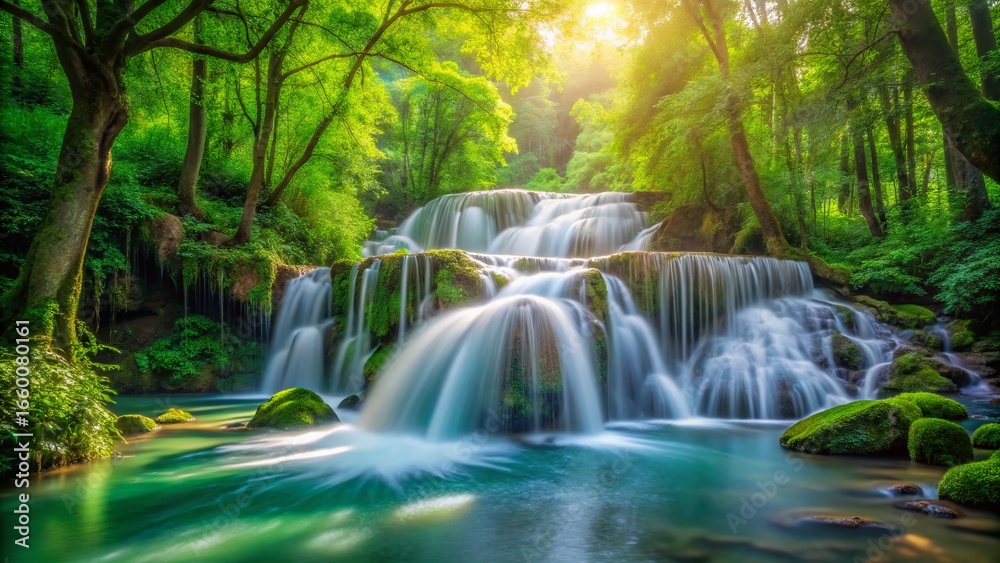 Fototapeta premium Enchanting Long Exposure Waterfall Nature Photography: Serene Forest Stream
