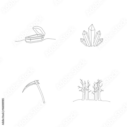 Open coffin crystals scythe bare trees crystal cluster