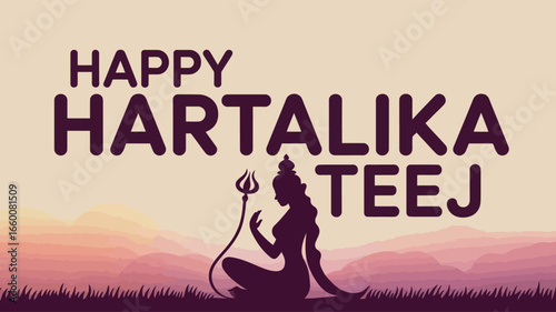 Happy Hartalika Teej with Goddess Parvati and Trident Illustration