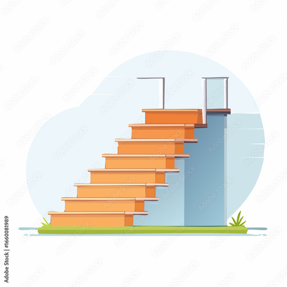Obraz premium Orange Wooden Pool Stairs Illustration
