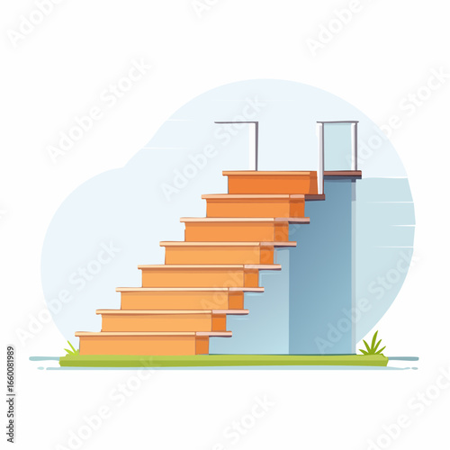 Orange Wooden Pool Stairs Illustration