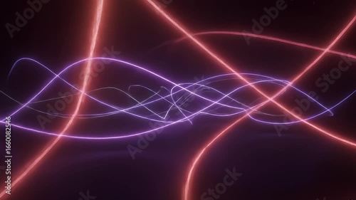 Wallpaper Mural Neon lines of pink and purple crisscross and curve across a dark background Torontodigital.ca