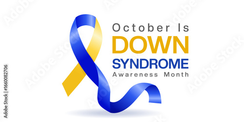 October is Down Syndrome Awareness Month. Ribbon. Great for posters, banners and social media. White background.