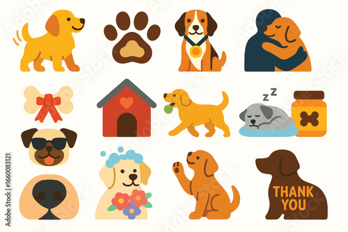 Searchable Title:
International Dog Day Icon Collection with Cute Dogs and Paw Prints