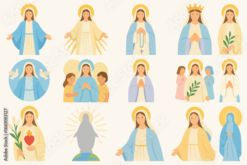 Collection of Virgin Mary Icons and Religious Symbols