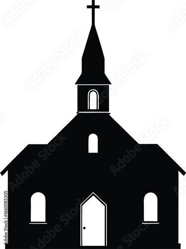 Minimalistic black and white church silhouette on white background 