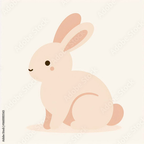 Cute pastel-colored rabbit sitting calmly against a soft, neutral background, ideal for children's decor