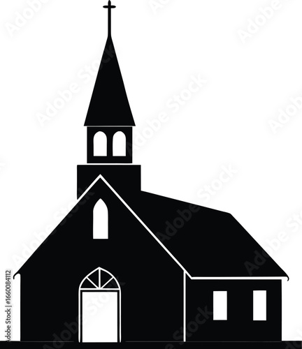 Minimalistic black and white church icon on white background