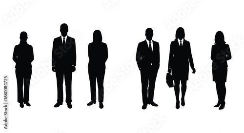 Business people standing in a row in formal attire silhouettes