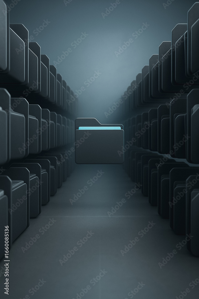 Fototapeta premium Glowing folder in a digital data archive