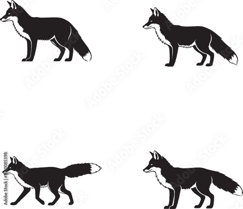 Wallpaper Mural Fox Silhouette Quartet – Minimalist Forest Mammal Vector Set Torontodigital.ca