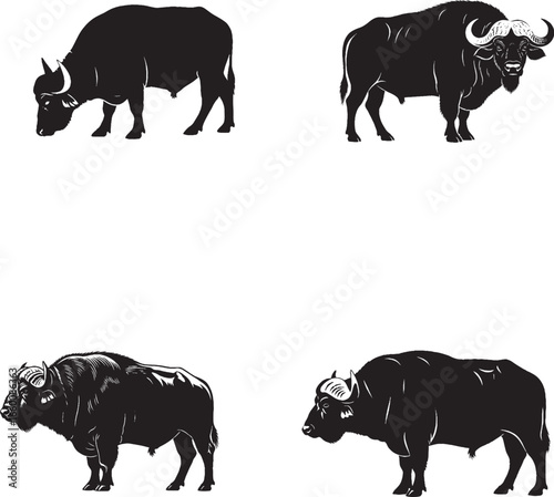 Wallpaper Mural Buffalo Silhouette Set – Minimalist Grazing & Standing Poses Torontodigital.ca