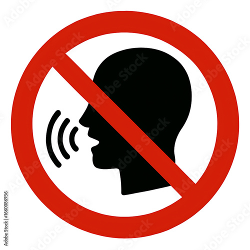 No talking or speaking symbol with a red circle and diagonal line
