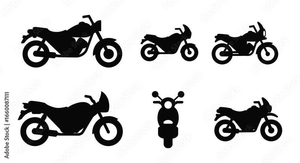 Obraz premium Collection of motorcycle silhouettes in various views and positions