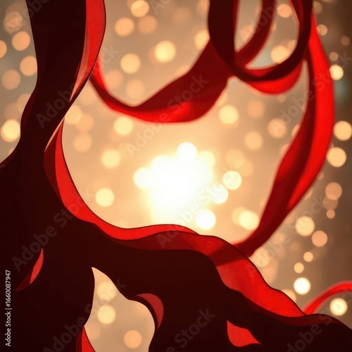 Brightly colored ribbons swirl against a glowing background during a festive celebration at twilight