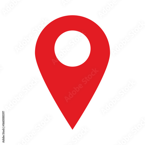 Red Map Pin Icon, GPS Location Marker, Geo Tag Pointer, Simple Flat Design Map Pin Vector illustration, Location Symbol, Navigation Pin Eps10 on White Background.