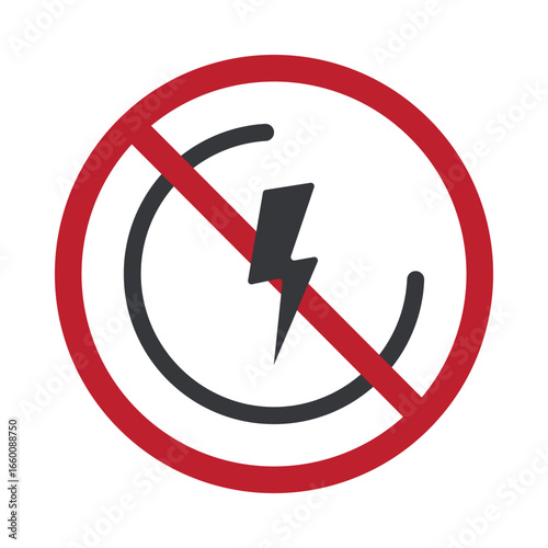 Isolated prohibition sign of phone charging at electric outlet, restricted socket usage, warning symbol for safety, forbidden plug charger, electricity caution.