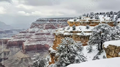 Snow covered grand canyon landscape panorama
