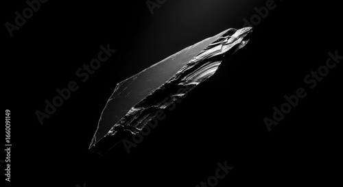 Abstract Black Slate Shard Floating in Darkness