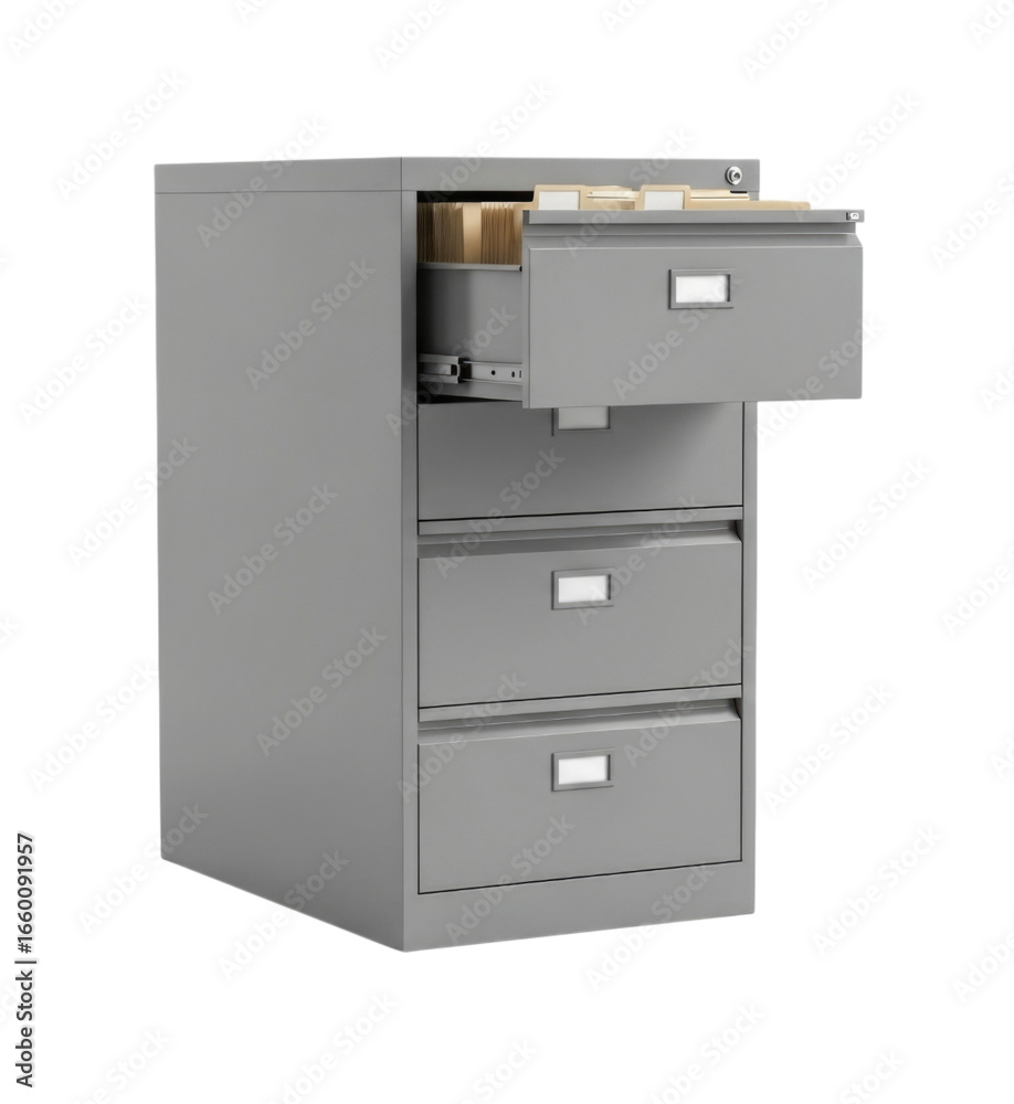 Metal Filing Cabinet with Open Drawer, transparent background, cutout PNG Metal Filing Cabinet with Open Drawer, transparent background, cutout PNG