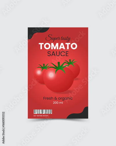 Tomato sauce bottle label design in modern style