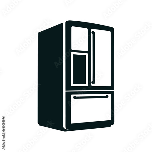 Dark blue refrigerator icon with white details on white background appliance fridge