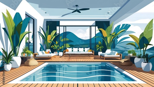 Luxury Indoor Swimming Pool with Modern Minimalist Design in Exclusive Hotel and Spa
