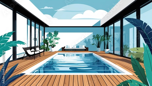 Luxury Indoor Swimming Pool with Modern Minimalist Design in Exclusive Hotel and Spa