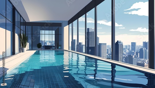 Luxury Indoor Swimming Pool with Modern Minimalist Design in Exclusive Hotel and Spa