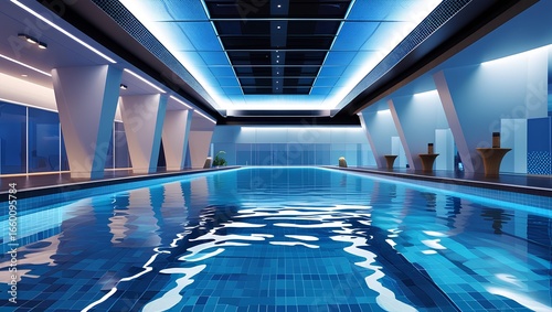 Luxury Indoor Swimming Pool with Modern Minimalist Design in Exclusive Hotel and Spa